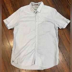 Ted Baker London Designer  Linen Blend Short Sleeve Button Down Pearl Trim Sz 6